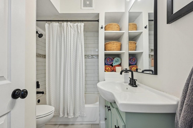 324 W Crystal Lake Ave, Crystal Lake, IL 60014 - bathroom with vanity, toilet, shower / bath combo with shower curtain, and tile patterned floors