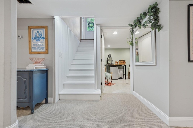 324 W Crystal Lake Ave, Crystal Lake, IL 60014 - stairs featuring carpet, baseboards, and recessed lighting