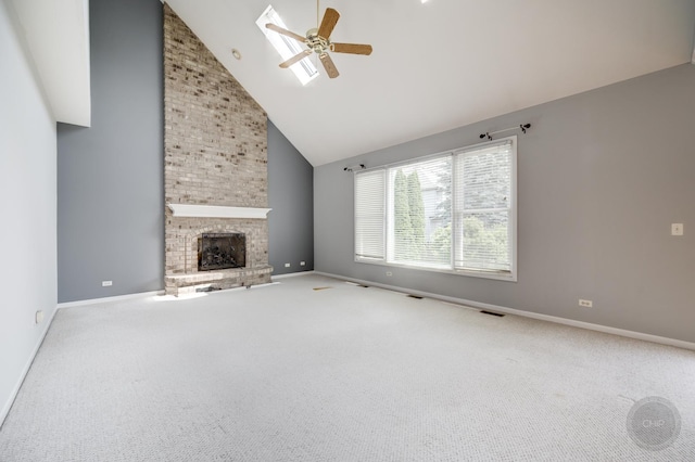 3744 Highknob Cir, Naperville, IL 60564 - unfurnished living room with high vaulted ceiling, ceiling fan, carpet flooring, and baseboards