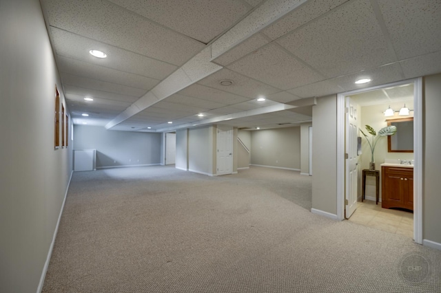 3744 Highknob Cir, Naperville, IL 60564 - finished below grade area with light colored carpet, baseboards, and recessed lighting