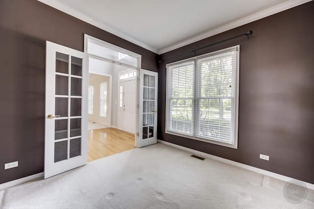 3744 Highknob Cir, Naperville, IL 60564 - carpeted spare room featuring french doors, crown molding, healthy amount of natural light, and baseboards