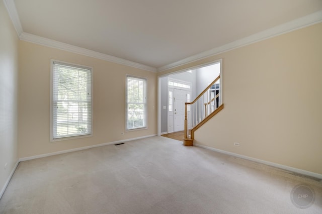 3744 Highknob Cir, Naperville, IL 60564 - unfurnished room with ornamental molding, carpet flooring, baseboards, and stairs