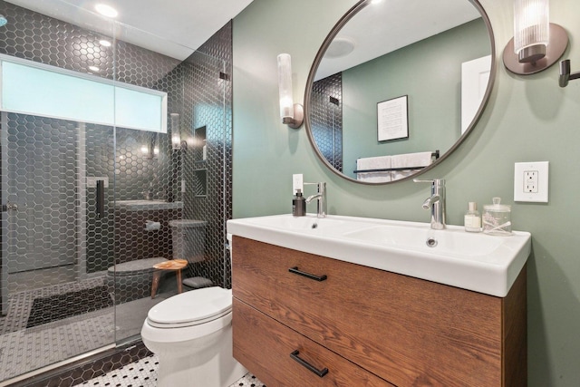 1248 W Fletcher St Unit C, Chicago, IL 60657 - full bathroom with double vanity, a shower stall, and toilet