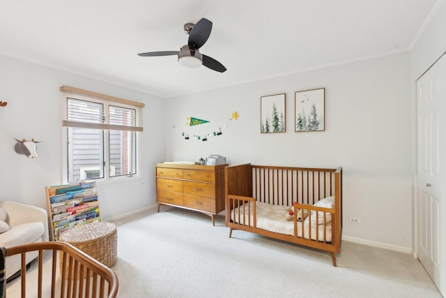 1248 W Fletcher St Unit C, Chicago, IL 60657 - bedroom with carpet, a closet, baseboards, and ceiling fan