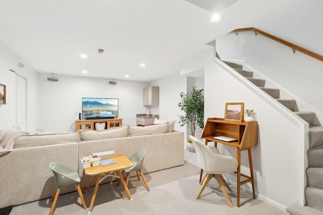 1248 W Fletcher St Unit C, Chicago, IL 60657 - living area with stairway, light colored carpet, and recessed lighting