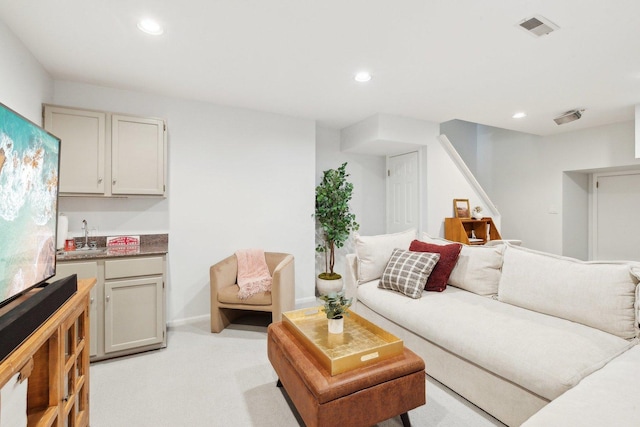 1248 W Fletcher St Unit C, Chicago, IL 60657 - living area featuring light carpet, recessed lighting, and stairs