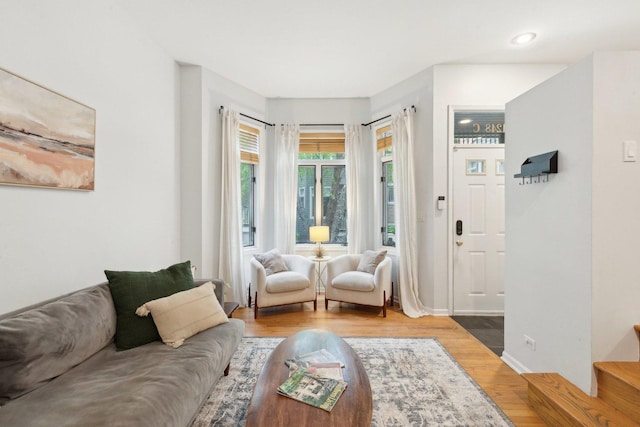1248 W Fletcher St Unit C, Chicago, IL 60657 - living room featuring wood finished floors, baseboards, and recessed lighting