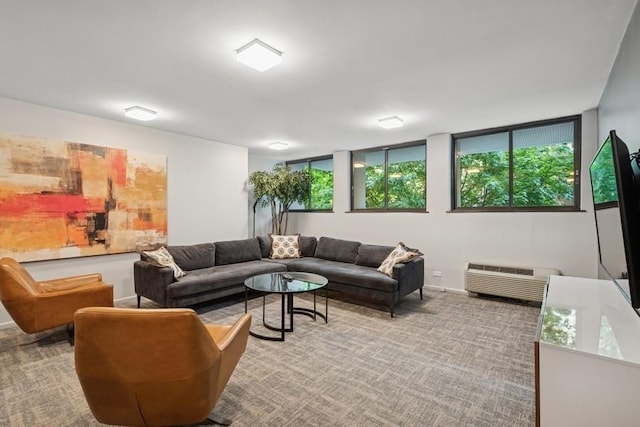 1430 N Astor St Unit 11C, Chicago, IL 60610 - living room featuring baseboards, a wall mounted air conditioner, and carpet