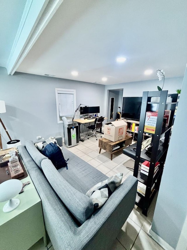 4118 N Kedzie Ave, Chicago, IL 60618 - living area with an office area, tile patterned floors, and recessed lighting