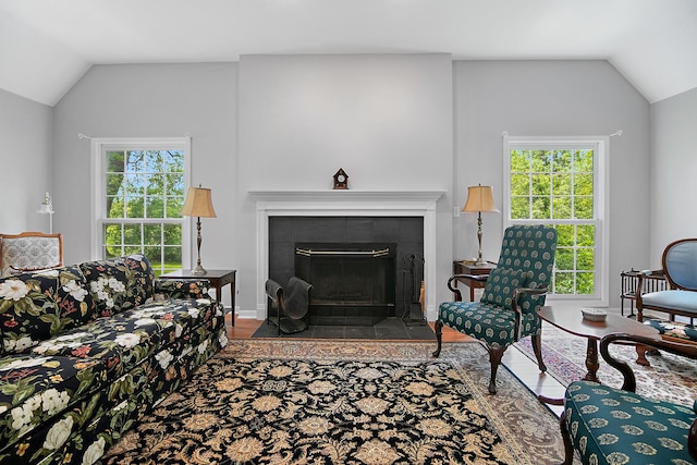 16864 E State Route 17, Grant Park, IL 60940 - living area featuring lofted ceiling, wood finished floors, healthy amount of natural light, and a fireplace