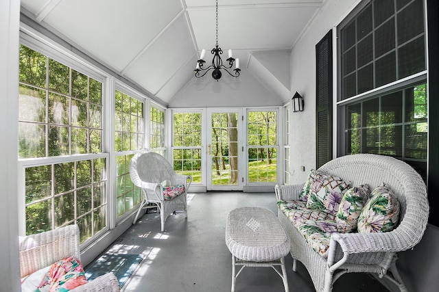 16864 E State Route 17, Grant Park, IL 60940 - sunroom featuring a chandelier, lofted ceiling, and french doors