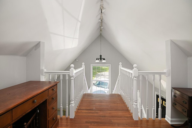 16864 E State Route 17, Grant Park, IL 60940 - corridor with an upstairs landing, vaulted ceiling, and wood finished floors
