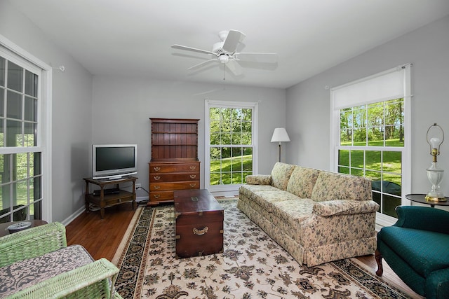16864 E State Route 17, Grant Park, IL 60940 - living room featuring wood finished floors, ceiling fan, and baseboards