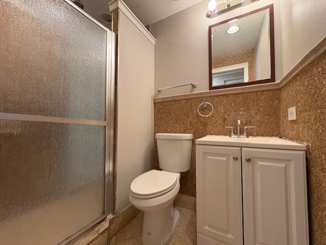 8232 Niles Center Rd Unit 317, Skokie, IL 60077 - full bath with vanity, toilet, a shower stall, and tile patterned flooring