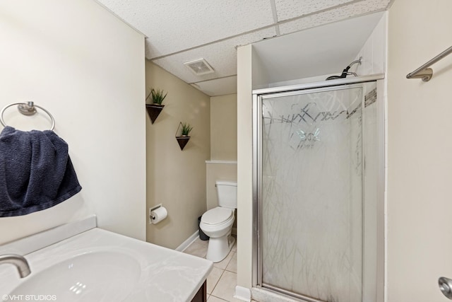 2109 Sprucewood Ln, Lindenhurst, IL 60046 - bathroom with a stall shower, vanity, tile patterned floors, and toilet
