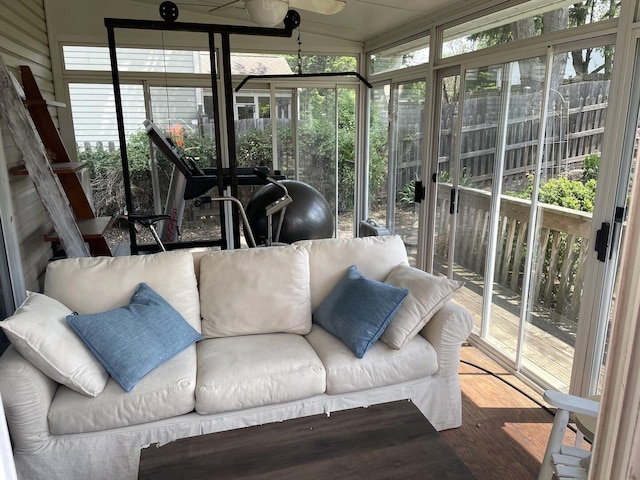 30W071 Kensington Dr, Warrenville, IL 60555 - sunroom featuring a ceiling fan and an outdoor hangout area