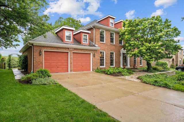 560 Braemar Ave, Naperville, IL 60563 - view of front of property featuring brick siding, concrete driveway, an attached garage, a front yard, and a shingled roof