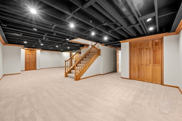 560 Braemar Ave, Naperville, IL 60563 - finished below grade area featuring stairway and light colored carpet