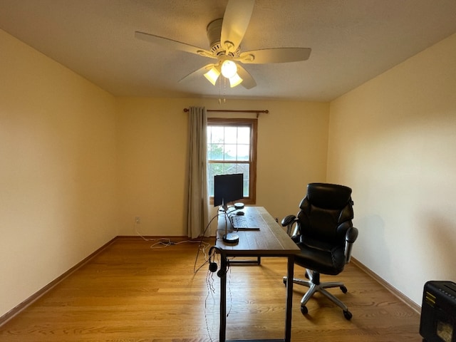 1181 Golf Ct, Dekalb, IL 60115 - office area with baseboards, a ceiling fan, and light wood-type flooring
