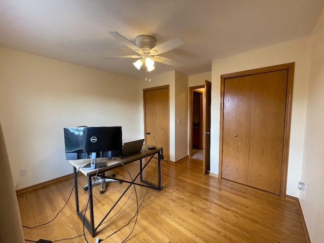 1181 Golf Ct, Dekalb, IL 60115 - office space with a ceiling fan, light wood-type flooring, and baseboards
