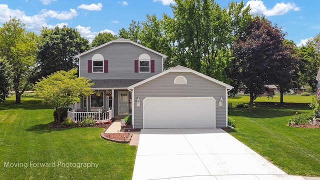 150 Meadows Ct, Sugar Grove, IL 60554 - traditional home featuring covered porch, an attached garage, a front yard, and driveway