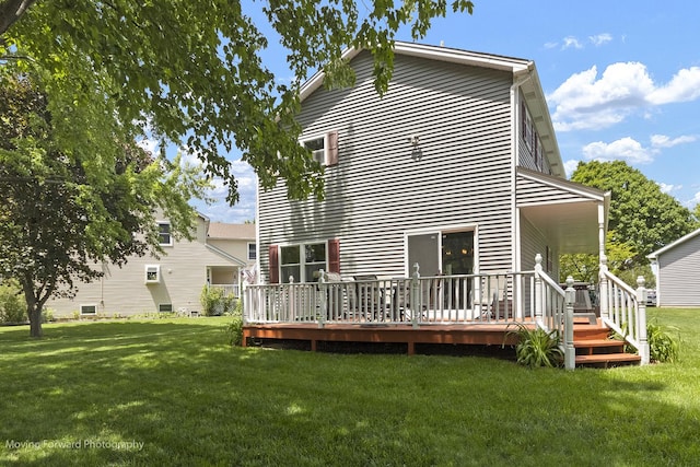 150 Meadows Ct, Sugar Grove, IL 60554 - back of property featuring a lawn and a wooden deck