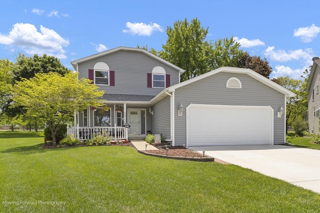 150 Meadows Ct, Sugar Grove, IL 60554 - traditional-style home featuring a porch, an attached garage, a front yard, and driveway