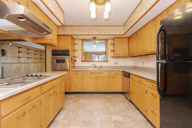 401 N 4th Ave, Chenoa, IL 61726 - kitchen with stainless steel appliances, under cabinet range hood, a sink, light countertops, and backsplash