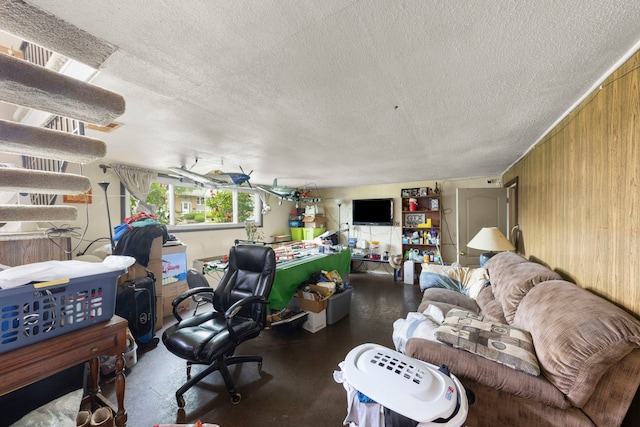 15424 David Ln, Oak Forest, IL 60452 - living area with wood walls and a textured ceiling