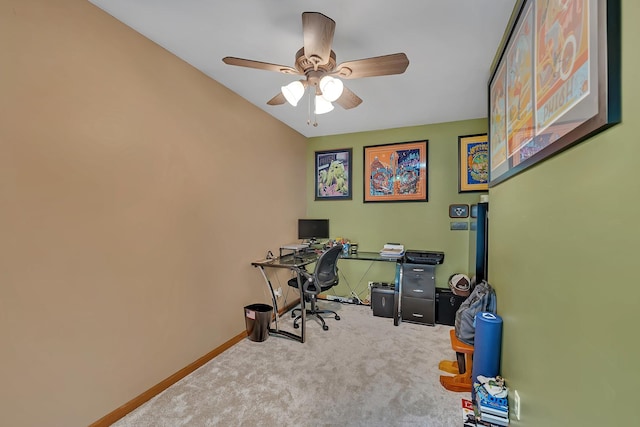 605 Feeney Dr, Minooka, IL 60447 - home office with carpet flooring, ceiling fan, and baseboards