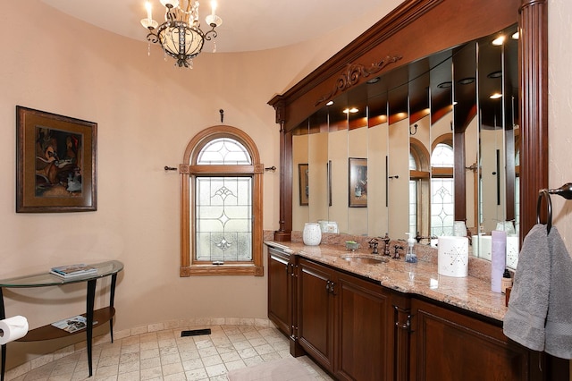 45 Silo Ridge Rd, Orland Park, IL 60467 - bathroom with vanity, plenty of natural light, a chandelier, and baseboards