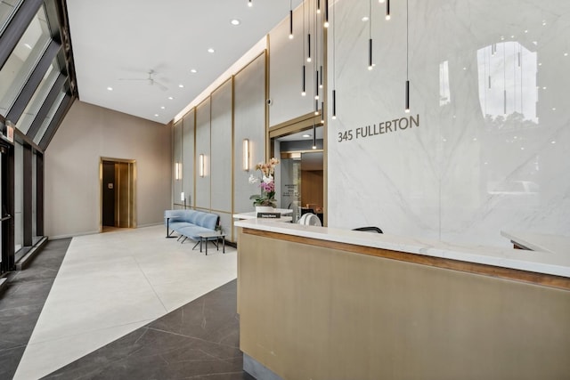 345 W Fullerton Pkwy Unit 601, Chicago, IL 60614 - reception area featuring a high ceiling, a ceiling fan, and recessed lighting