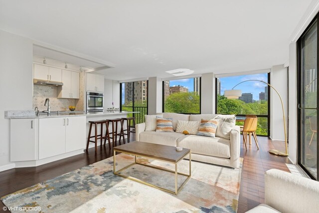 345 W Fullerton Pkwy Unit 601, Chicago, IL 60614 - living area with dark wood-style floors and a wall of windows