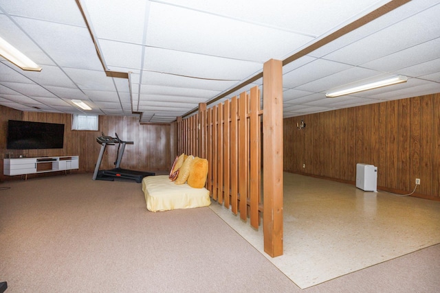 203 S Hershey Rd, Bloomington, IL 61704 - finished below grade area featuring a drop ceiling and wood walls