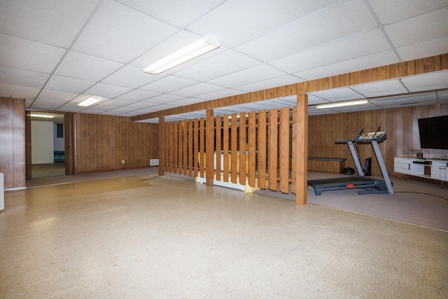203 S Hershey Rd, Bloomington, IL 61704 - finished basement featuring a paneled ceiling and wood walls