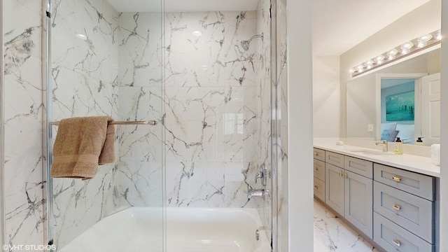 14352 Crystal Tree Dr, Orland Park, IL 60462 - full bathroom with marble finish floors, vanity, and a combined bath / shower with marble appearance