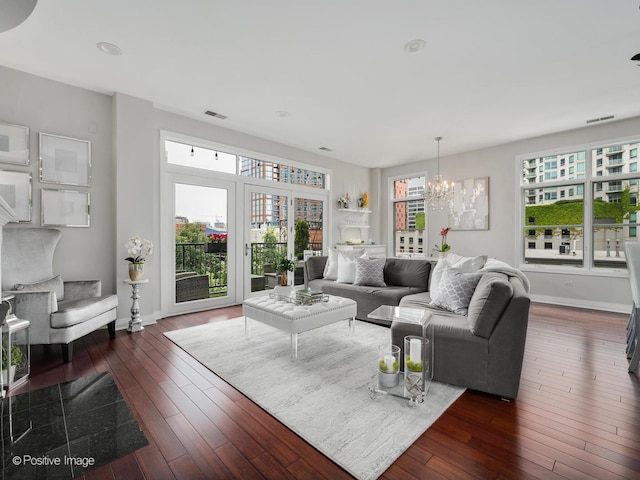550 W Fulton St Unit 404, Chicago, IL 60661 - living area with baseboards, a chandelier, dark wood-style floors, and recessed lighting
