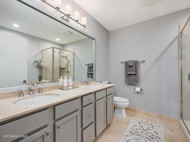 550 W Fulton St Unit 404, Chicago, IL 60661 - full bath featuring a stall shower, double vanity, toilet, baseboards, and recessed lighting