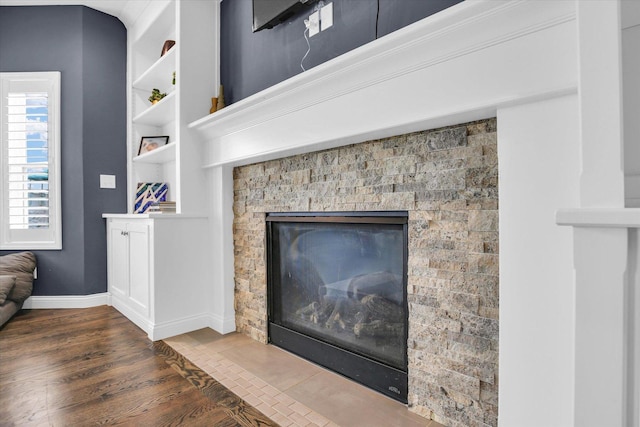 1407 Winterberry Rd, Savoy, IL 61874 - detailed view of built in features, wood finished floors, and a glass covered fireplace