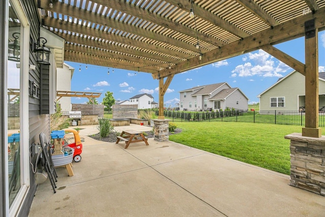 1407 Winterberry Rd, Savoy, IL 61874 - fenced backyard featuring a patio, a pergola, a residential view, and grilling area