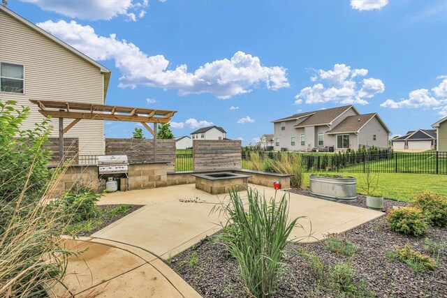 1407 Winterberry Rd, Savoy, IL 61874 - view of patio with an outdoor kitchen, a residential view, and a pergola
