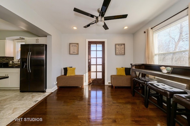 221 Cornwall Dr, Crete, IL 60417 - living area with a ceiling fan, wood finished floors, baseboards, and recessed lighting
