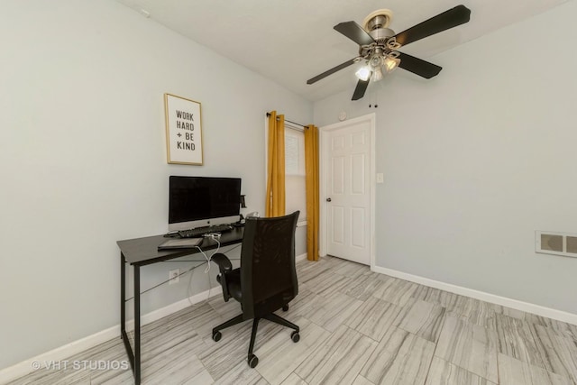 221 Cornwall Dr, Crete, IL 60417 - office area featuring baseboards and a ceiling fan