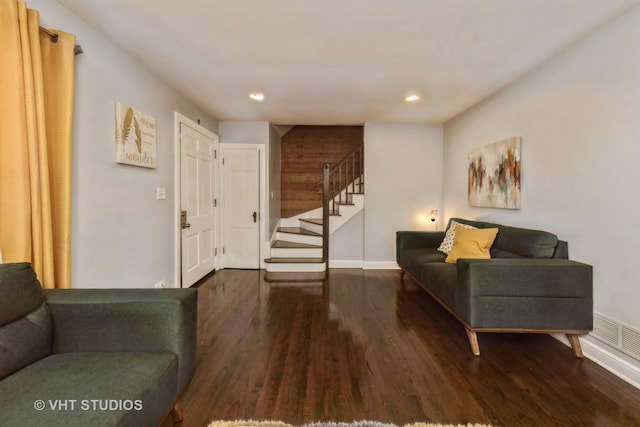 221 Cornwall Dr, Crete, IL 60417 - living area with stairway, wood finished floors, baseboards, and recessed lighting