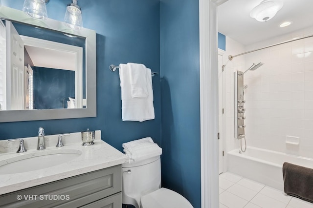 3118 Oliver Ln, Northbrook, IL 60062 - bathroom featuring vanity, toilet, tub / shower combination, and tile patterned flooring