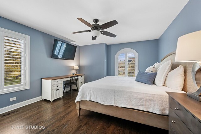 3118 Oliver Ln, Northbrook, IL 60062 - bedroom with dark wood-type flooring, baseboards, and ceiling fan