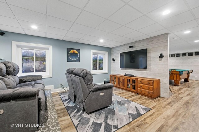 3118 Oliver Ln, Northbrook, IL 60062 - living room with a drop ceiling, wood finished floors, baseboards, billiards, and recessed lighting