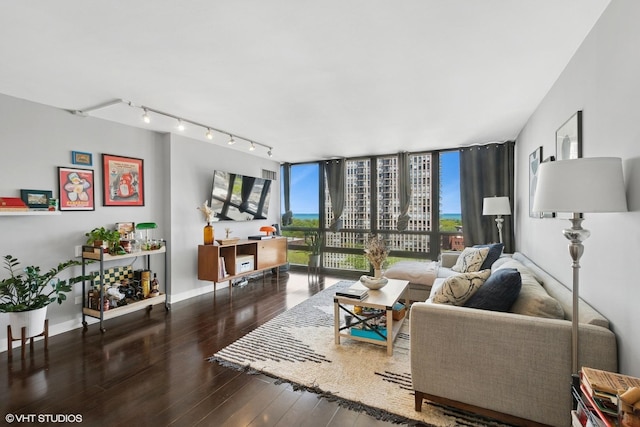 1636 N Wells St Unit 1107, Chicago, IL 60614 - living room with wood-type flooring, track lighting, expansive windows, and baseboards