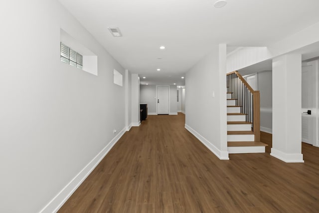 8114 S Paxton Ave, Chicago, IL 60617 - hallway with wood finished floors, recessed lighting, stairs, and baseboards