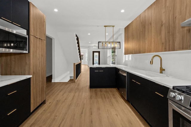 8114 S Paxton Ave, Chicago, IL 60617 - kitchen with appliances with stainless steel finishes, modern cabinets, light wood finished floors, baseboards, and dark cabinets
